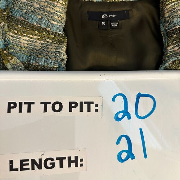 ECI Tweed Bucle Green Blue Cropped Blazer jacket Women's Size 10 - Picture 3 of 7